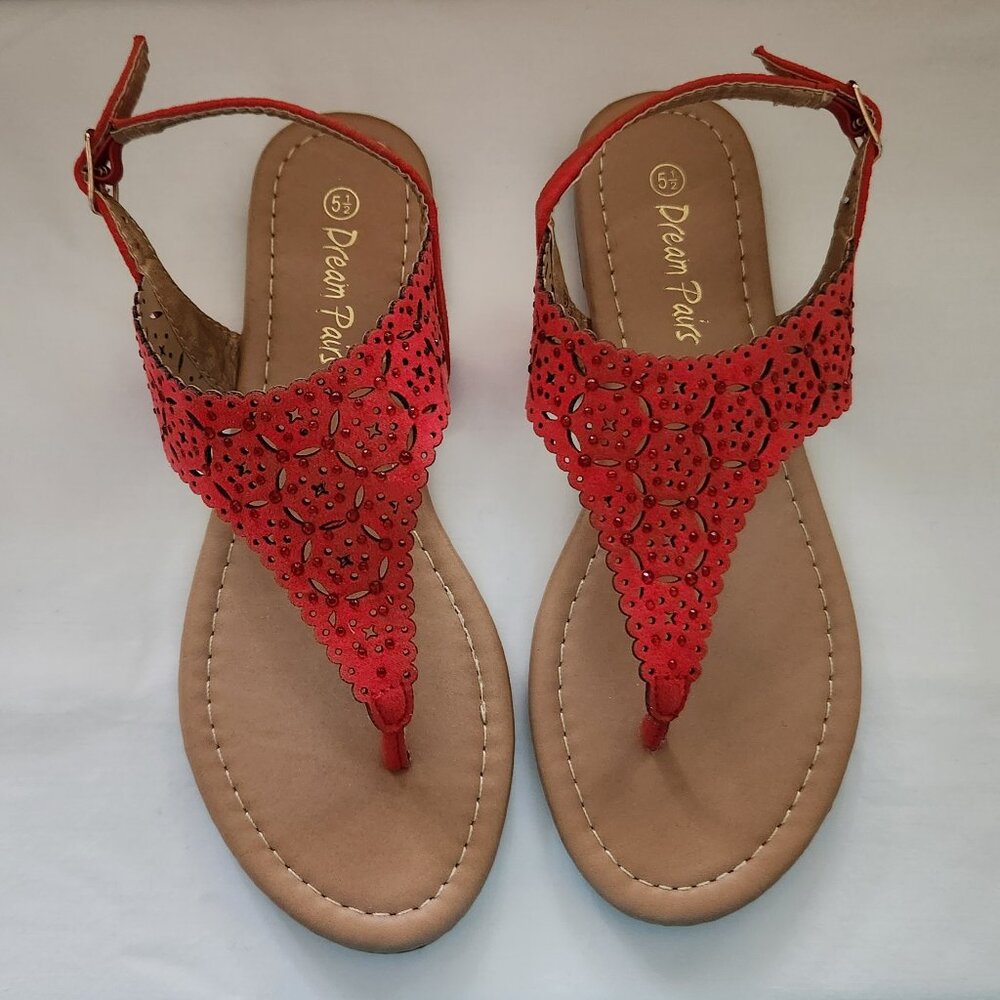 Dream Pairs Red Floral Cutout T-strap Sandals